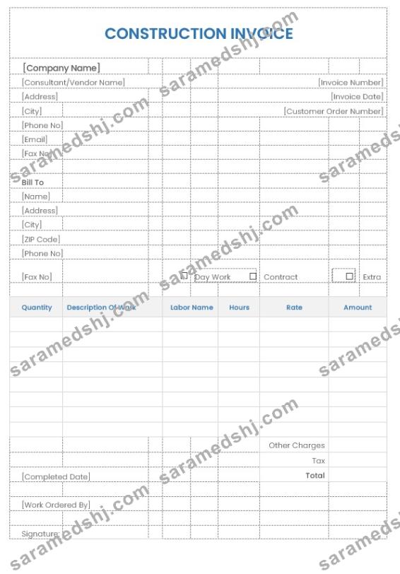 Sample Construction Invoice Template